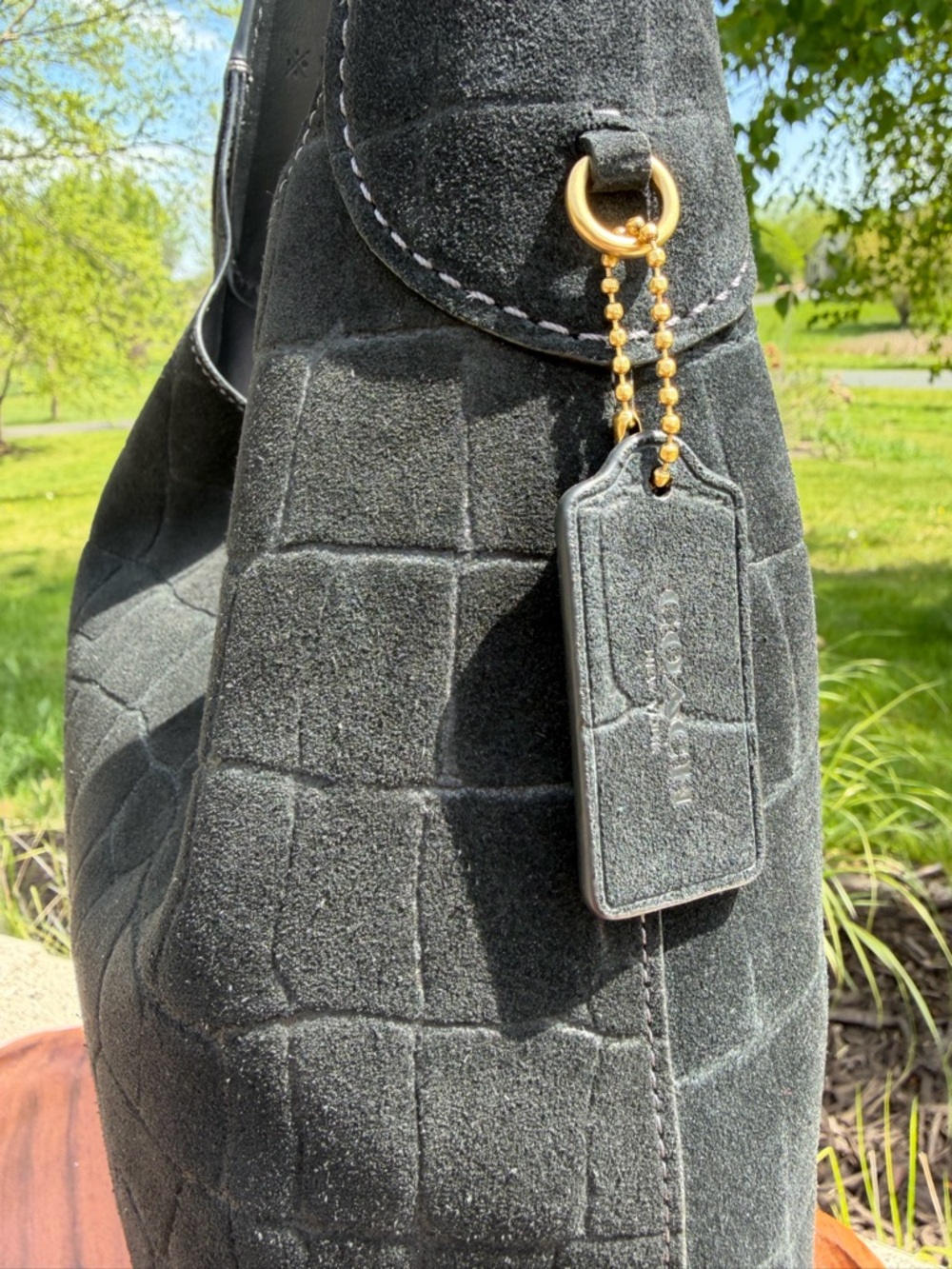 Coach Brooklyn 28 Shoulder Bag Croc Embossed Black Suede NWOT - Picture 5 of 17